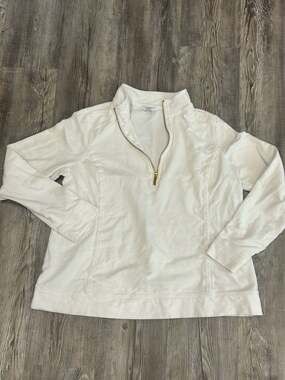 Crown & Ivy White Quarter-Zip Long Sleeve Pullover with Lace Details